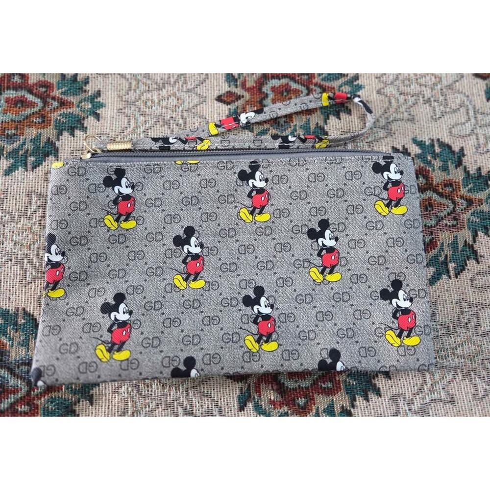 Mickey Mouse/Grey Designer-Inspired Monogram Wristlet